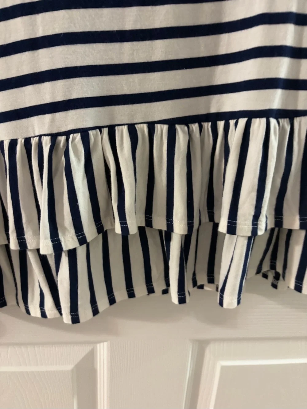 Ing Navy & White Striped Peplum Tee with Flag Pocket